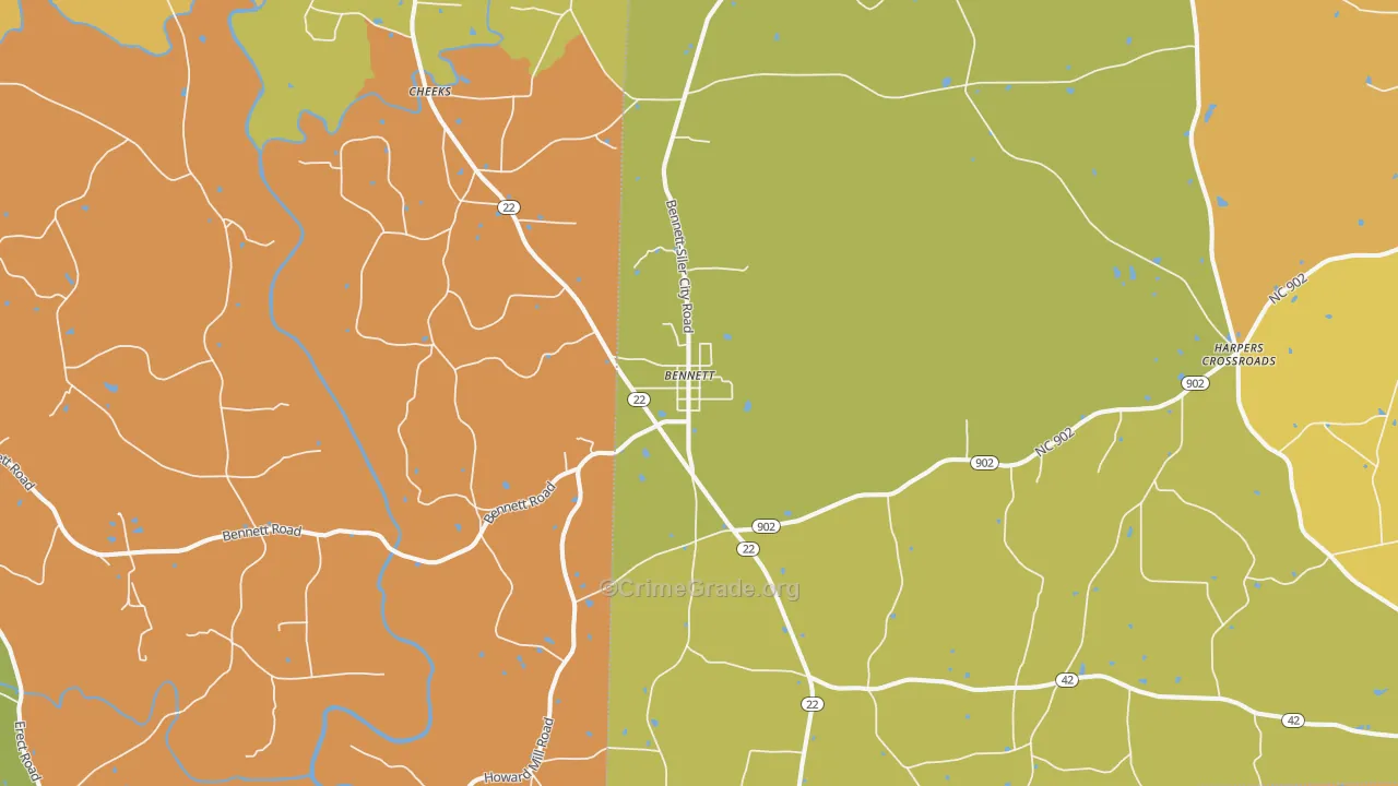 Bennett, NC Map of Robbery Rates