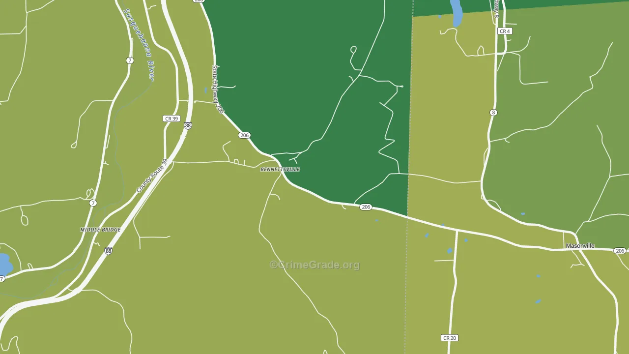 Bennettsville, NY Map of Robbery Rates