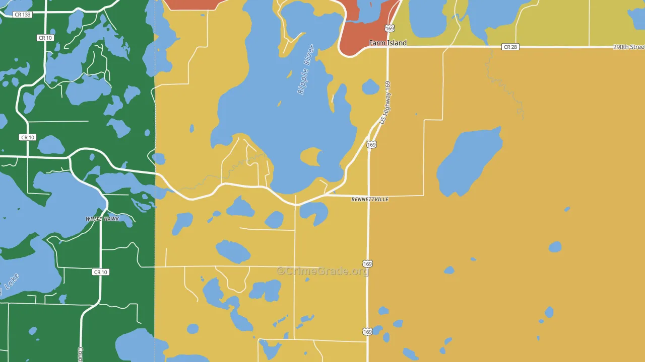 Bennettville, MN Map of Robbery Rates
