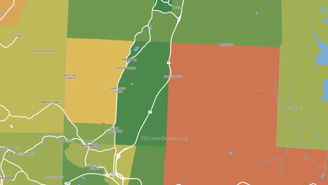 Bennington County, VT Map of Robbery Rates