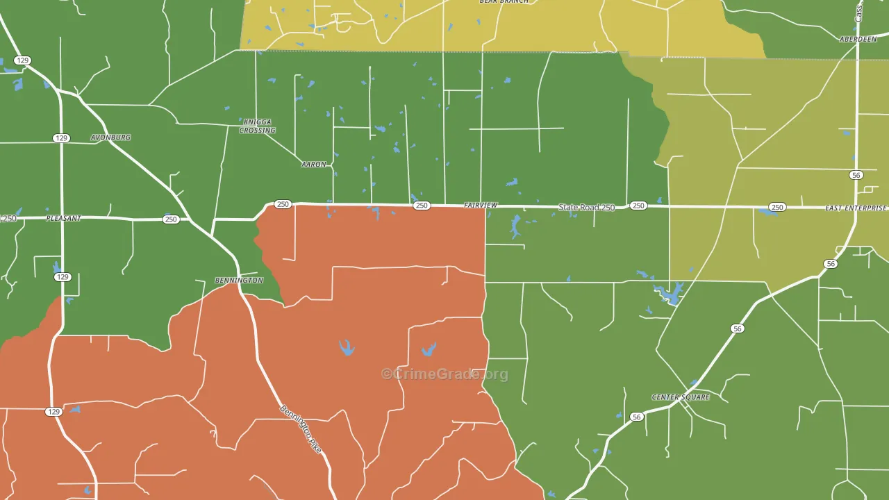 Bennington, IN Map of Robbery Rates