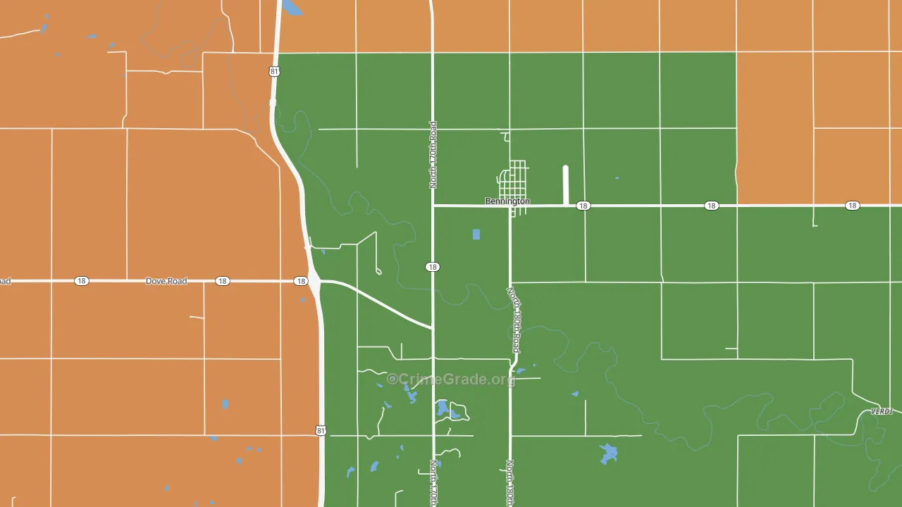 Bennington, KS Map of Robbery Rates
