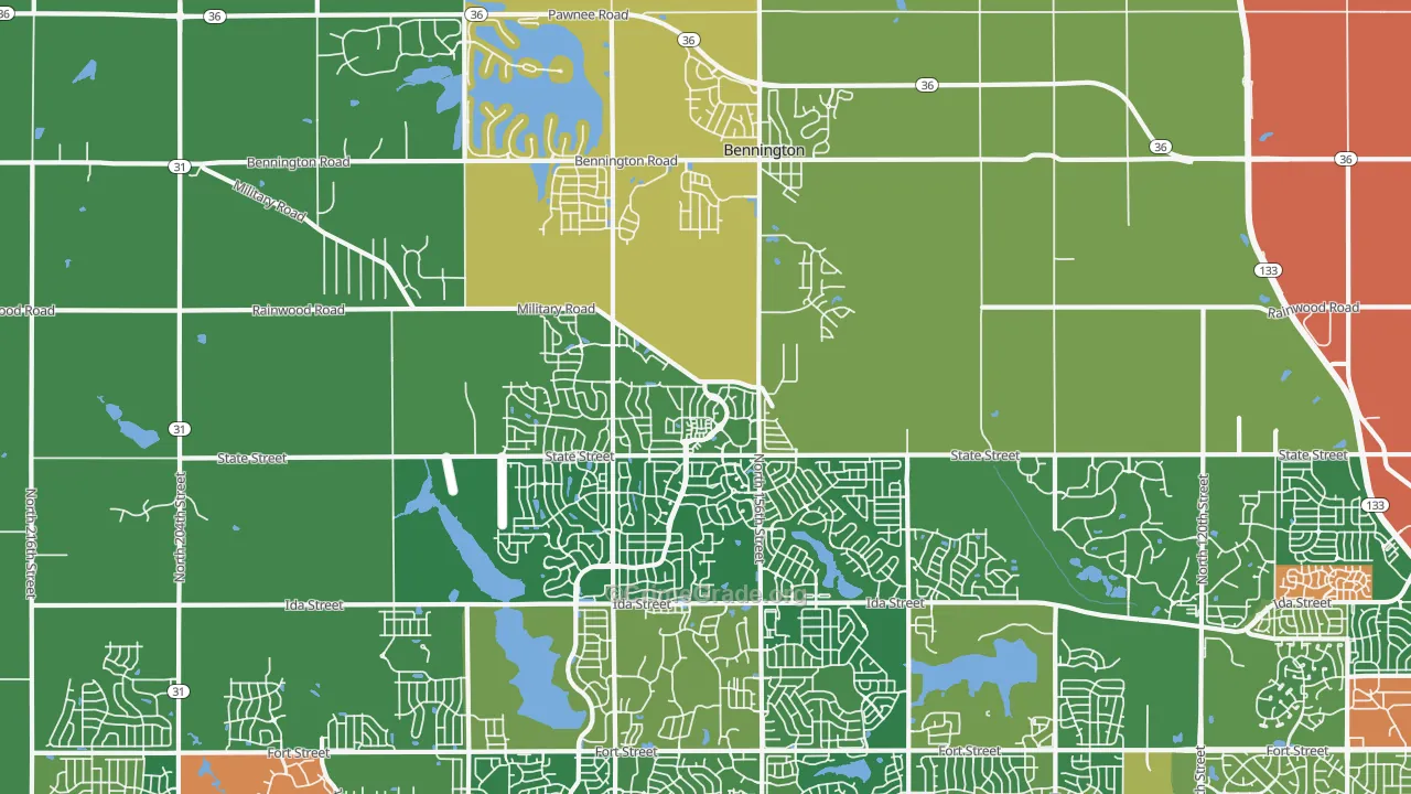 Bennington, NE Map of Robbery Rates
