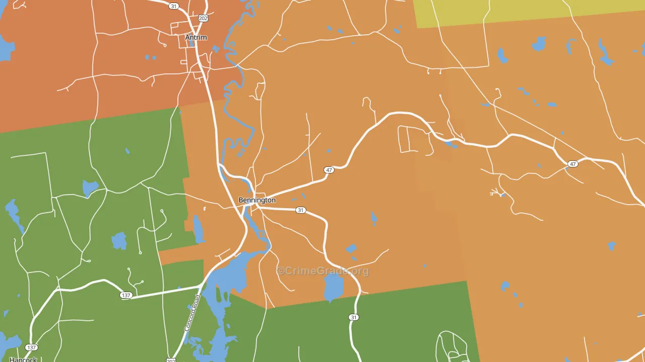 Bennington, NH Map of Robbery Rates