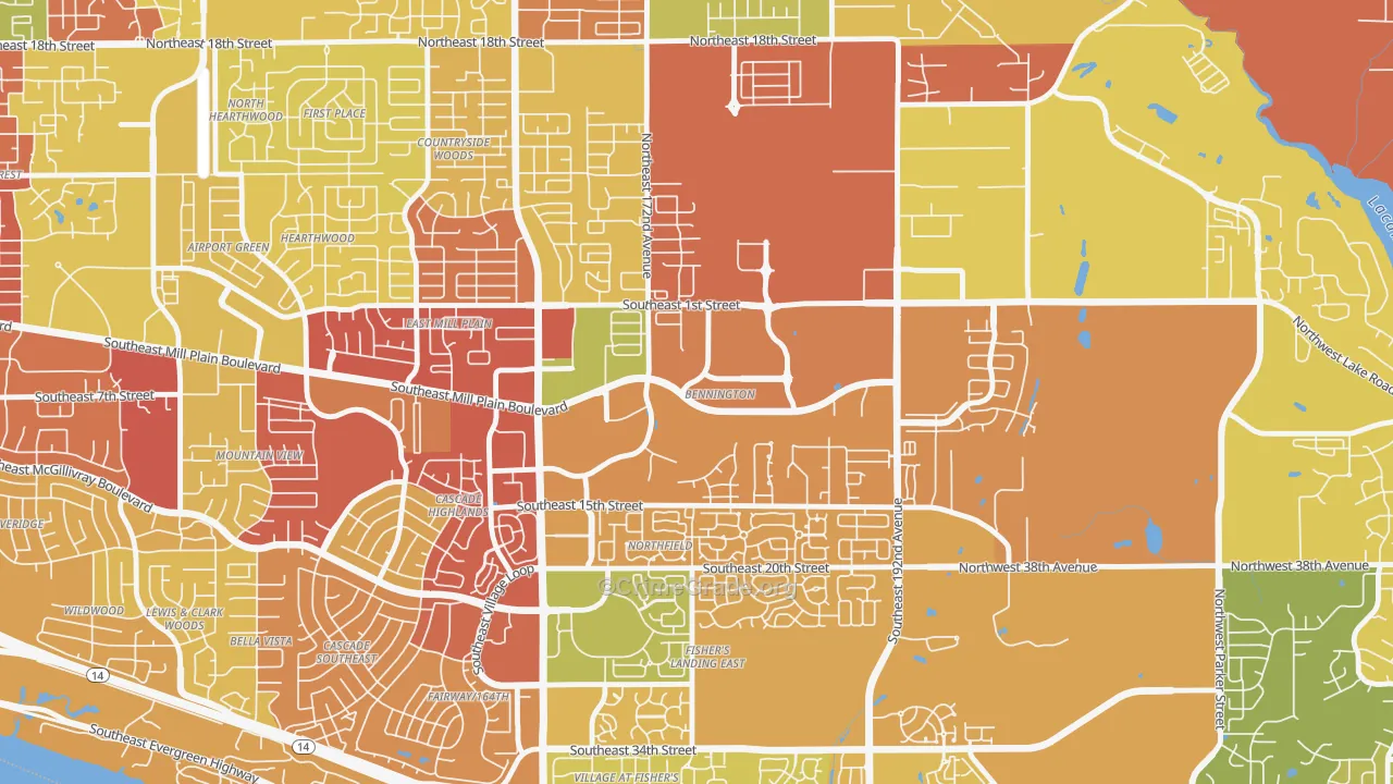 Bennington, Vancouver, WA Map of Robbery Rates