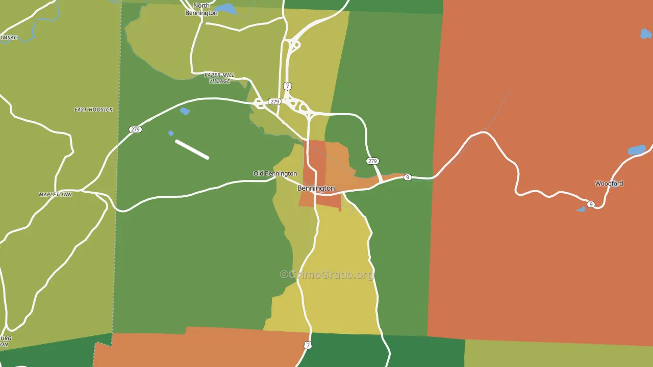 Bennington, VT Map of Robbery Rates