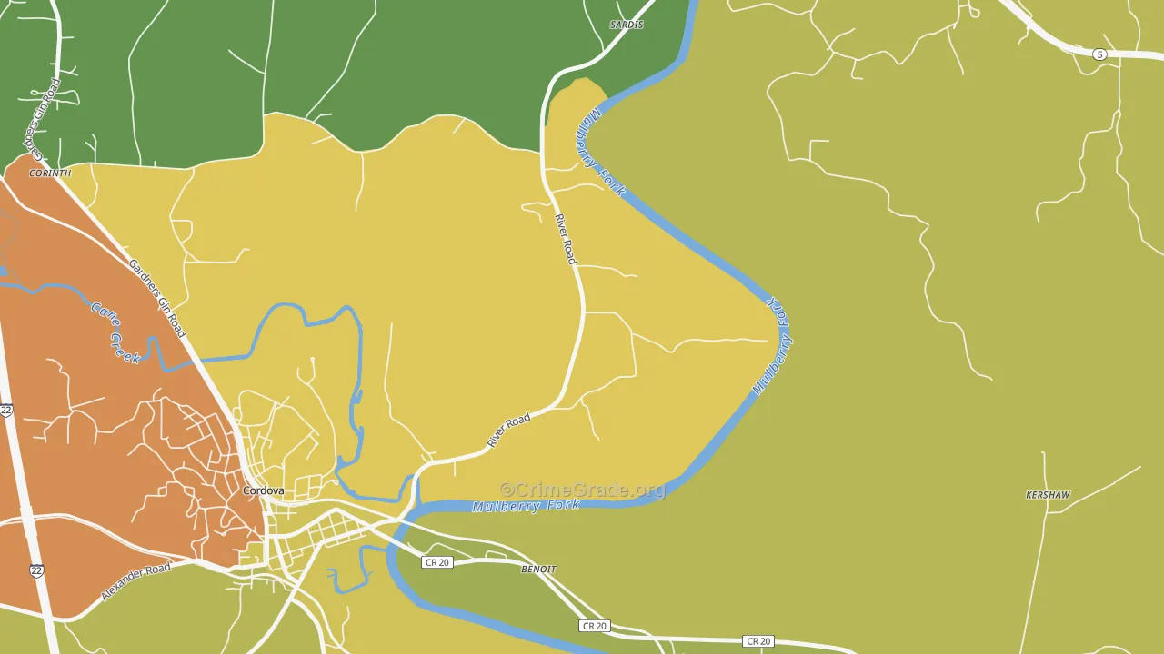 Benoit, AL Map of Robbery Rates