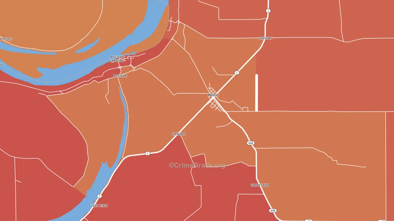 Benoit, MS Map of Robbery Rates