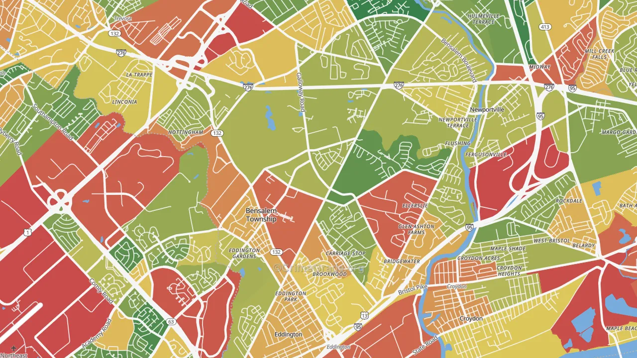 Bensalem, PA Map of Robbery Rates