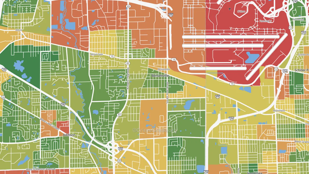 Bensenville, IL Map of Robbery Rates