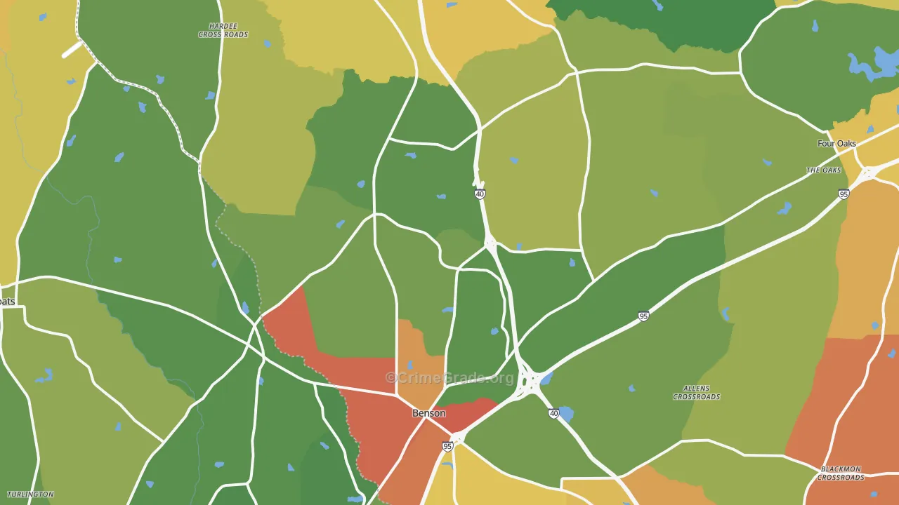 Benson, NC Map of Robbery Rates
