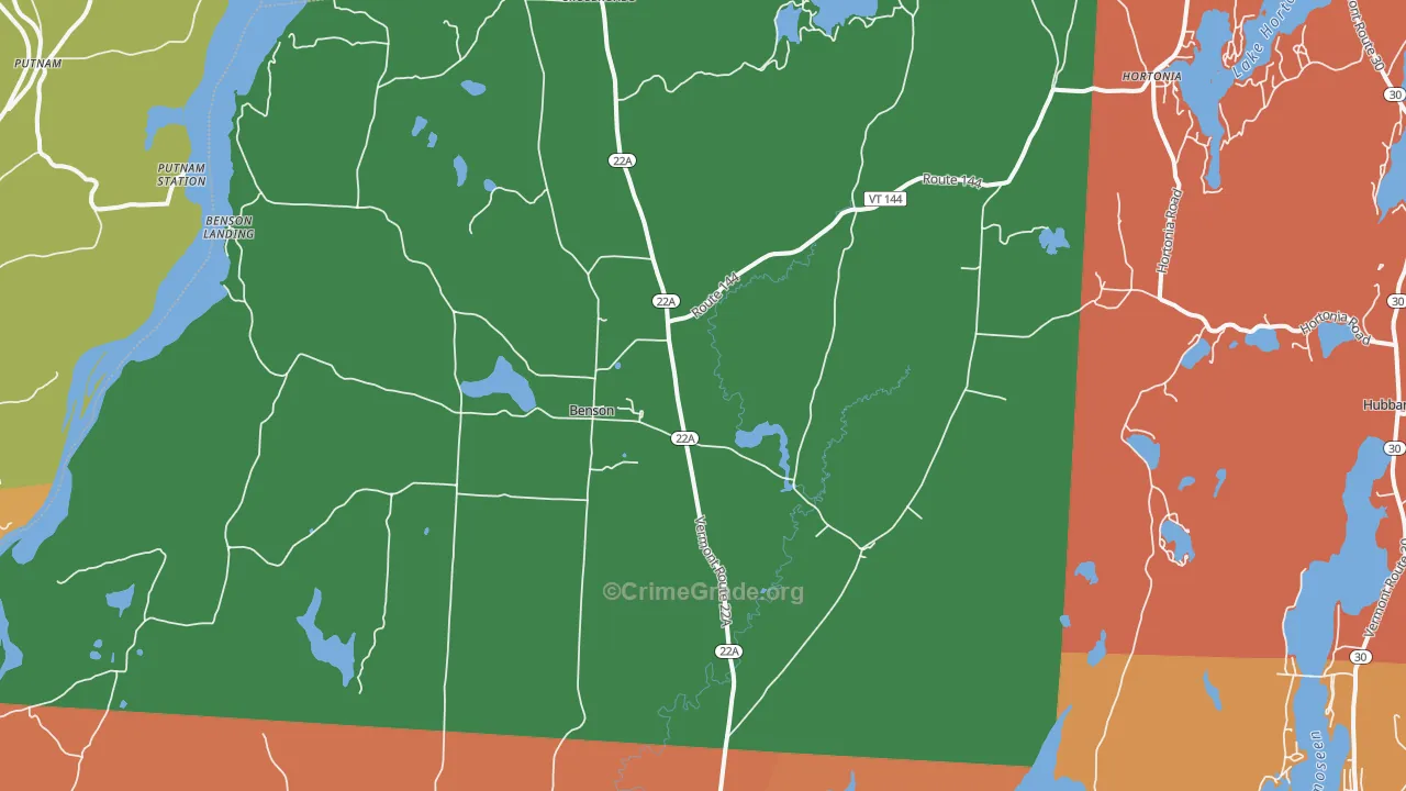Benson, VT Map of Robbery Rates