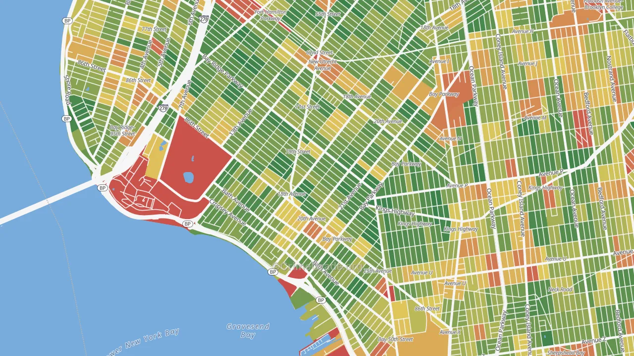 Bensonhurst, Brooklyn, NY Map of Robbery Rates