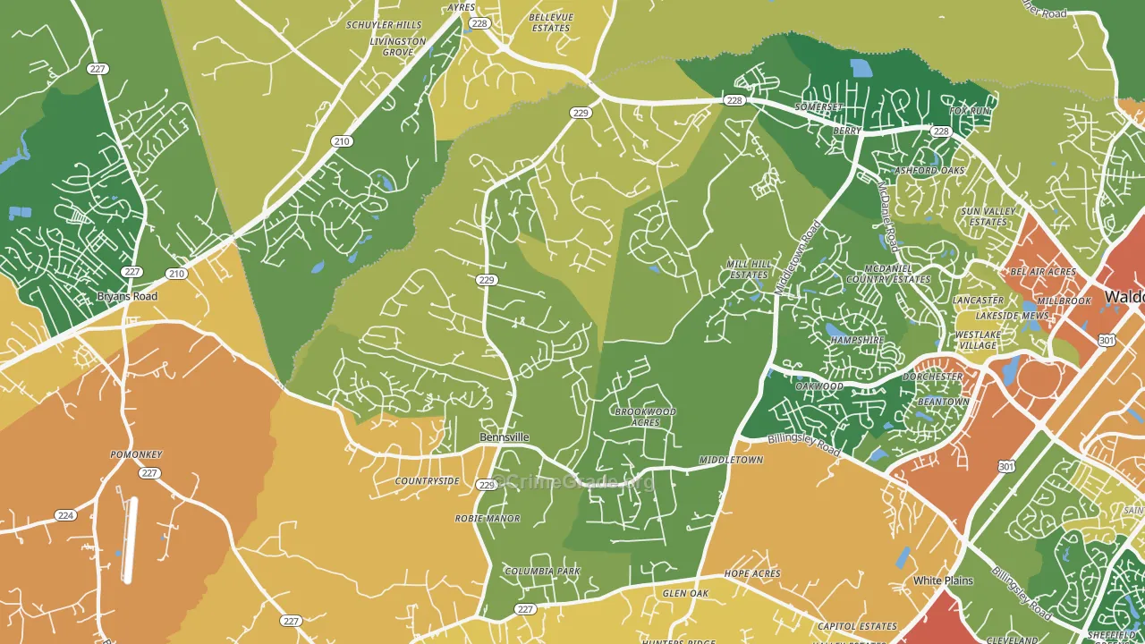 Bensville, Waldorf, MD Map of Robbery Rates