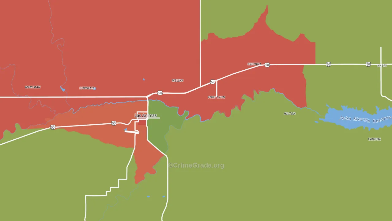 Bent County, CO Map of Robbery Rates