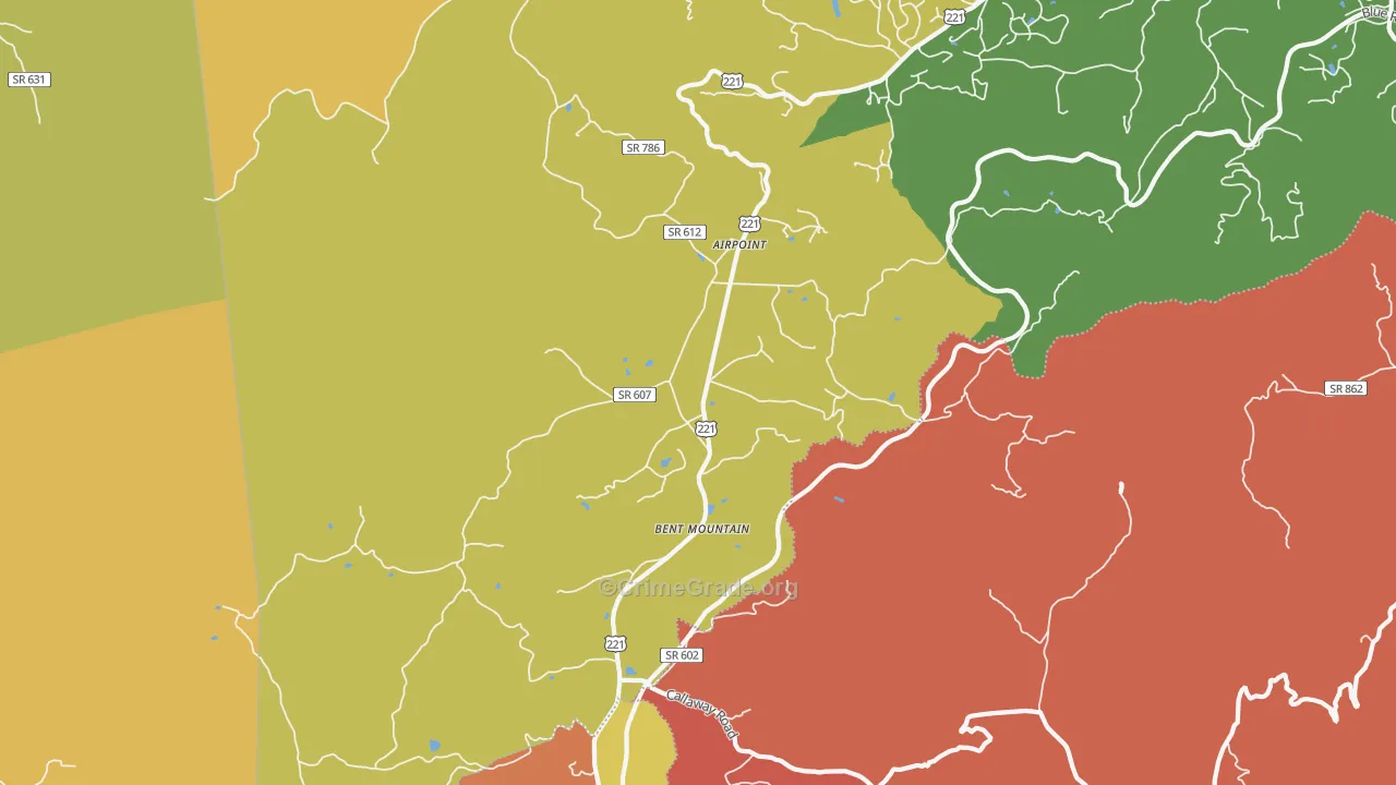 Bent Mountain, VA Map of Robbery Rates