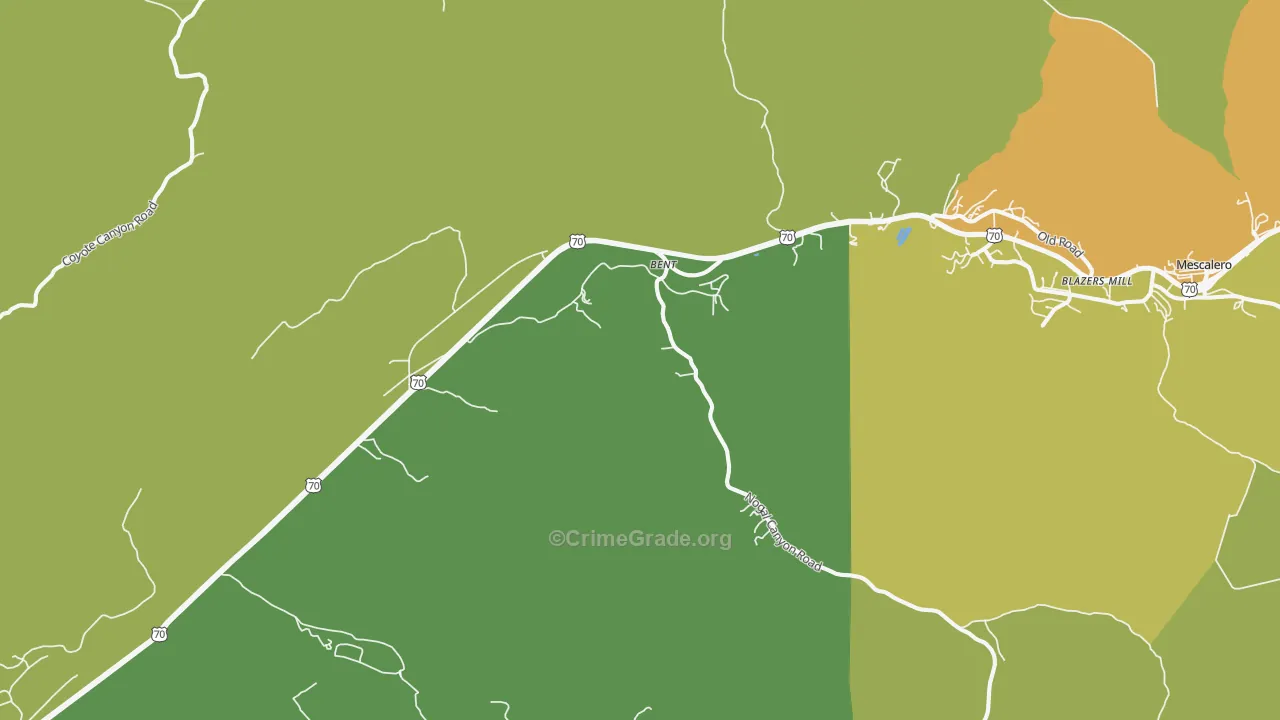 Bent, NM Map of Robbery Rates