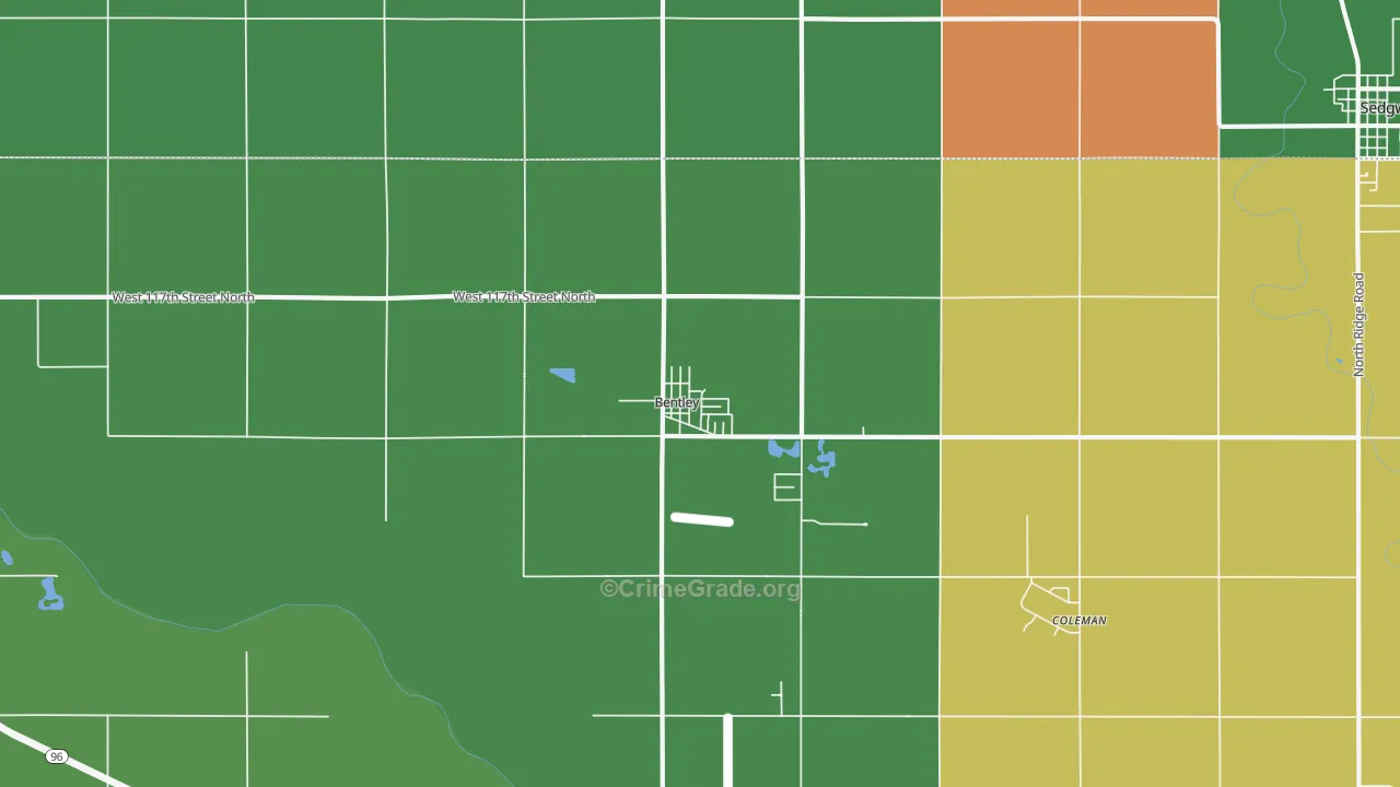 Bentley, KS Map of Robbery Rates