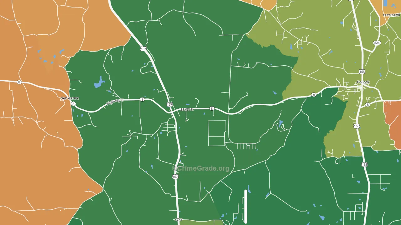 Bentley, LA Map of Robbery Rates