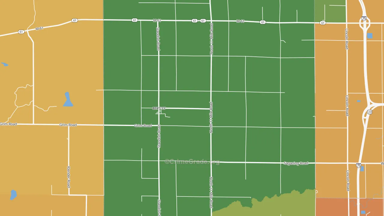 Bentley, MI Map of Robbery Rates