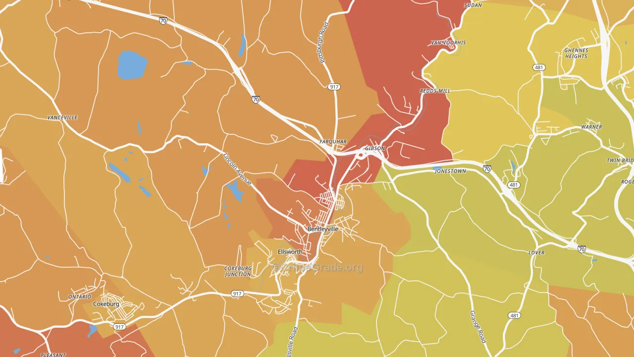 Bentleyville, PA Map of Robbery Rates