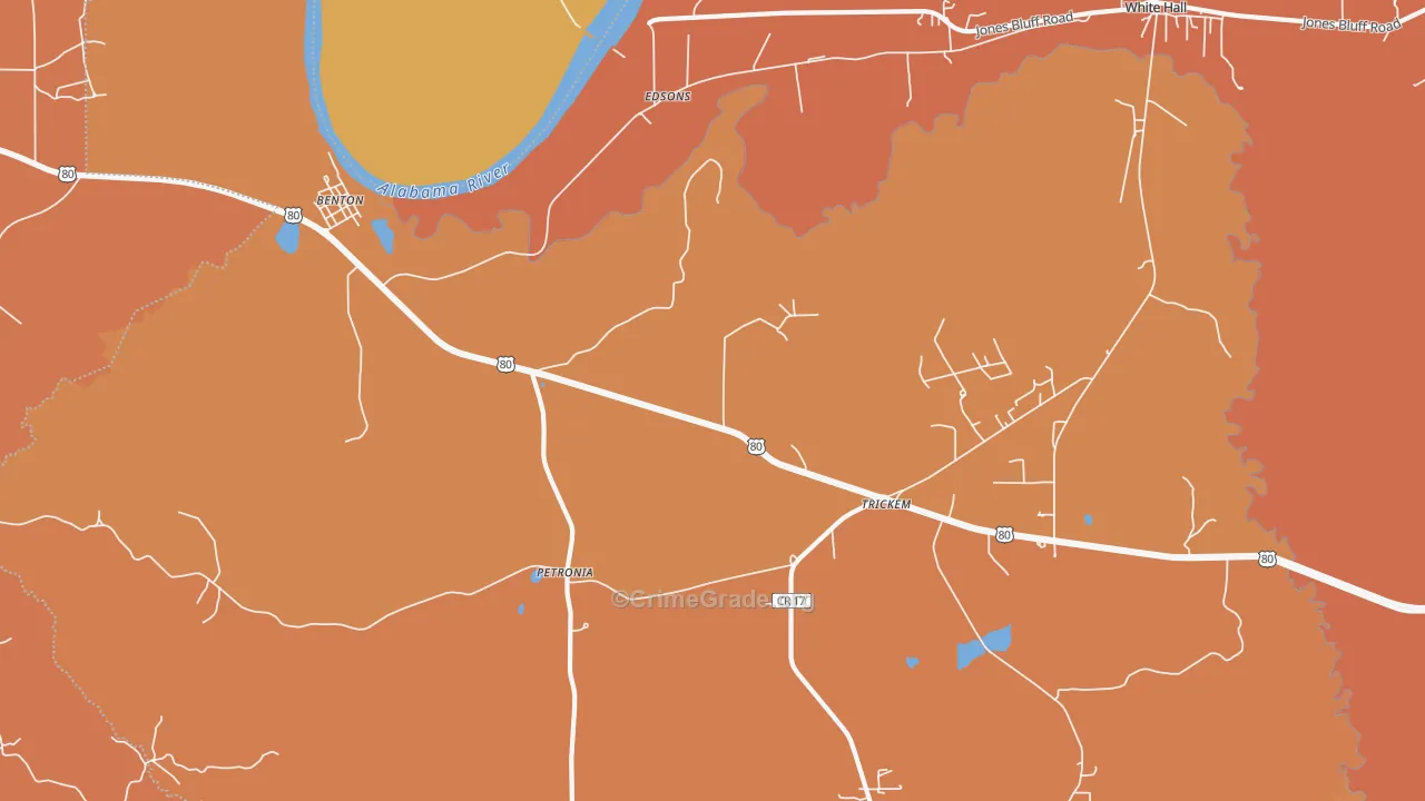 Benton, AL Map of Robbery Rates