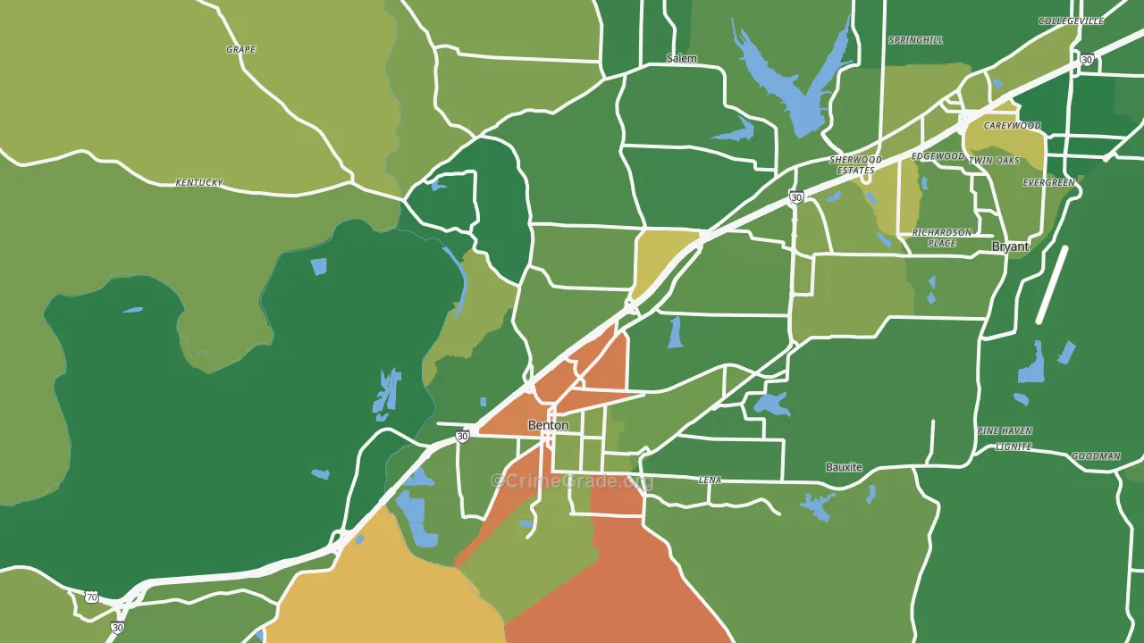 Benton, AR Map of Robbery Rates