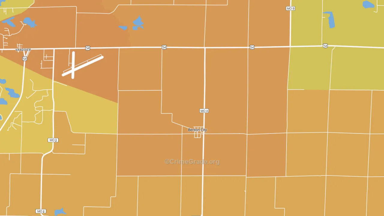 Benton City, MO Map of Robbery Rates