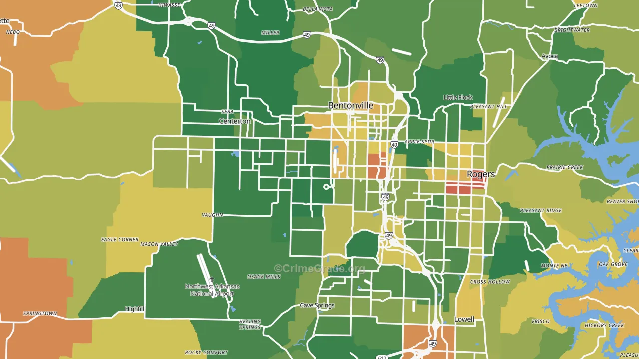 Benton County, AR Map of Robbery Rates