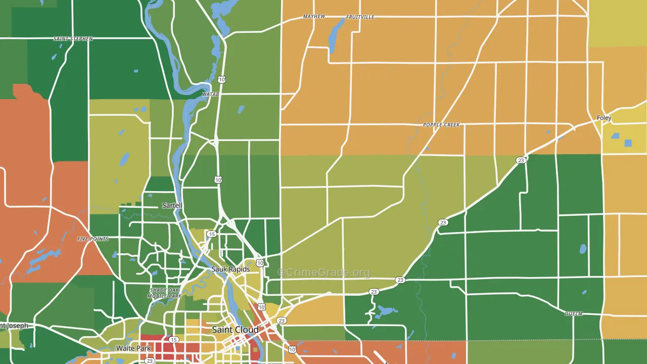 Benton County, MN Map of Robbery Rates