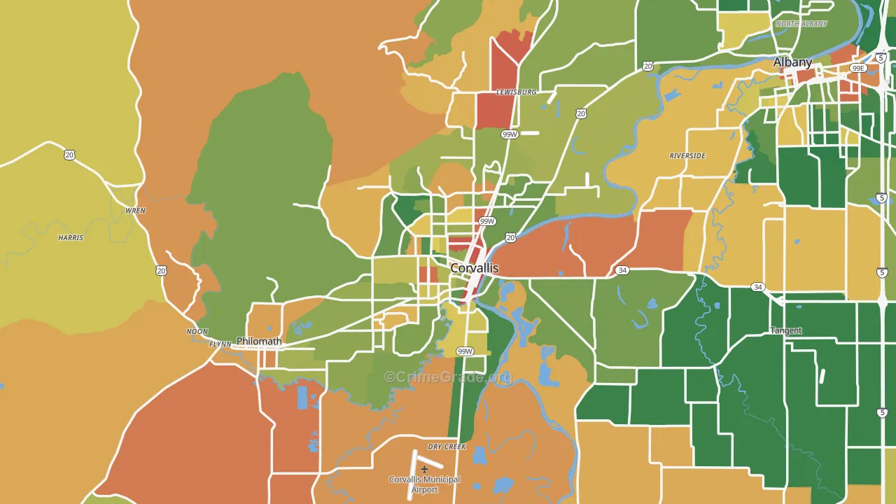 Benton County, OR Map of Robbery Rates