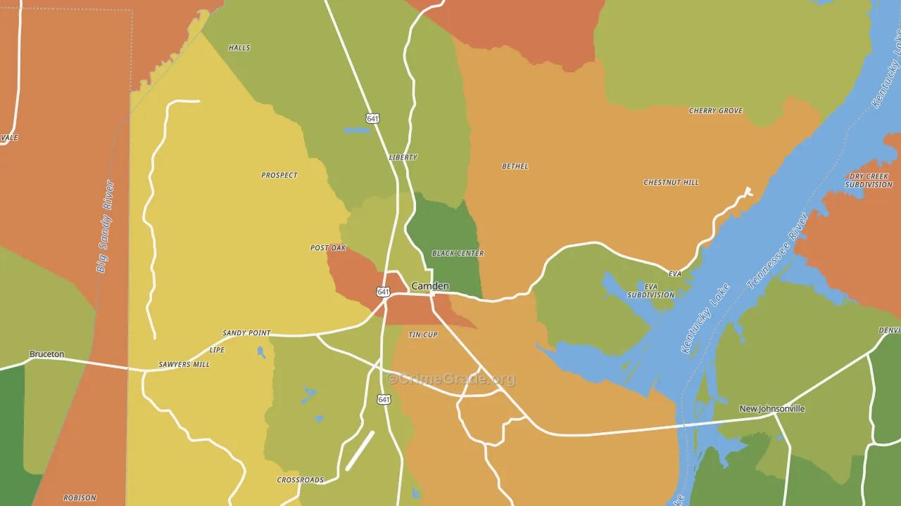Benton County, TN Map of Robbery Rates
