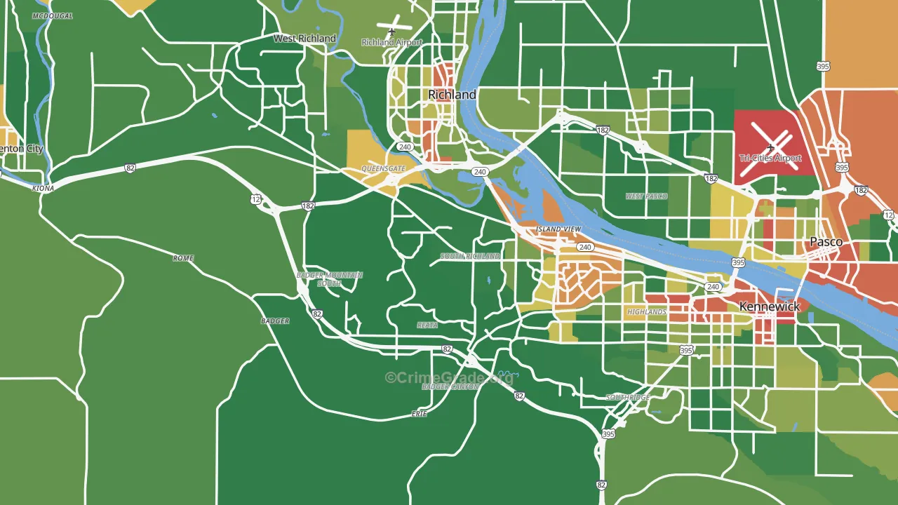 Benton County, WA Map of Robbery Rates