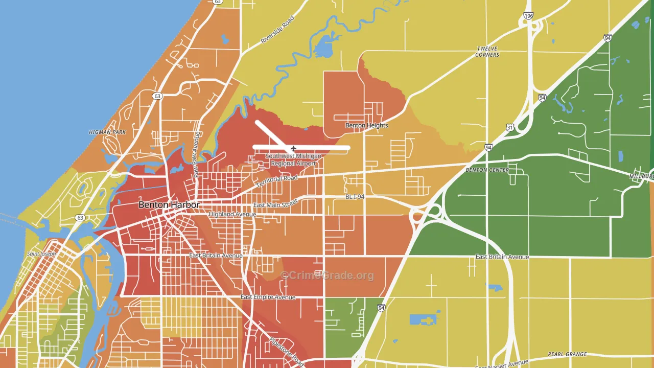 Benton Heights, MI Map of Robbery Rates
