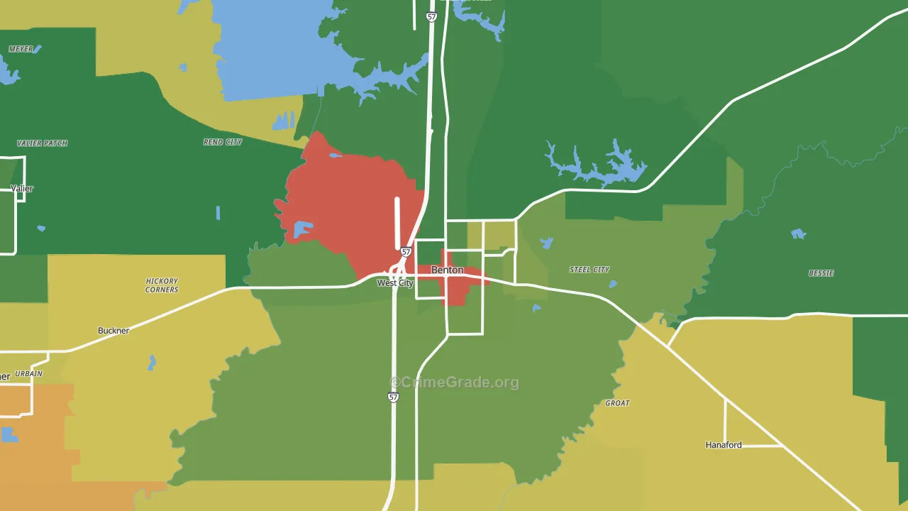 Benton, IL Map of Robbery Rates