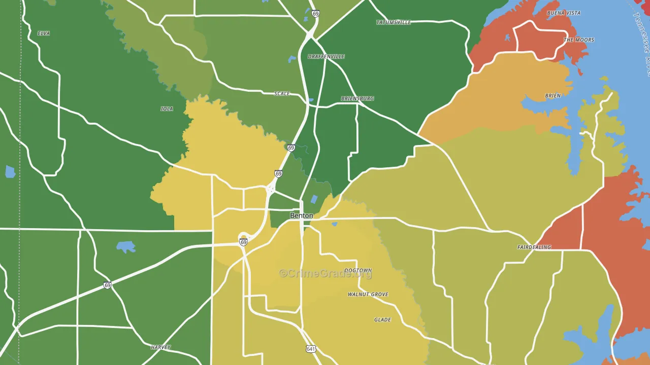 Benton, KY Map of Robbery Rates