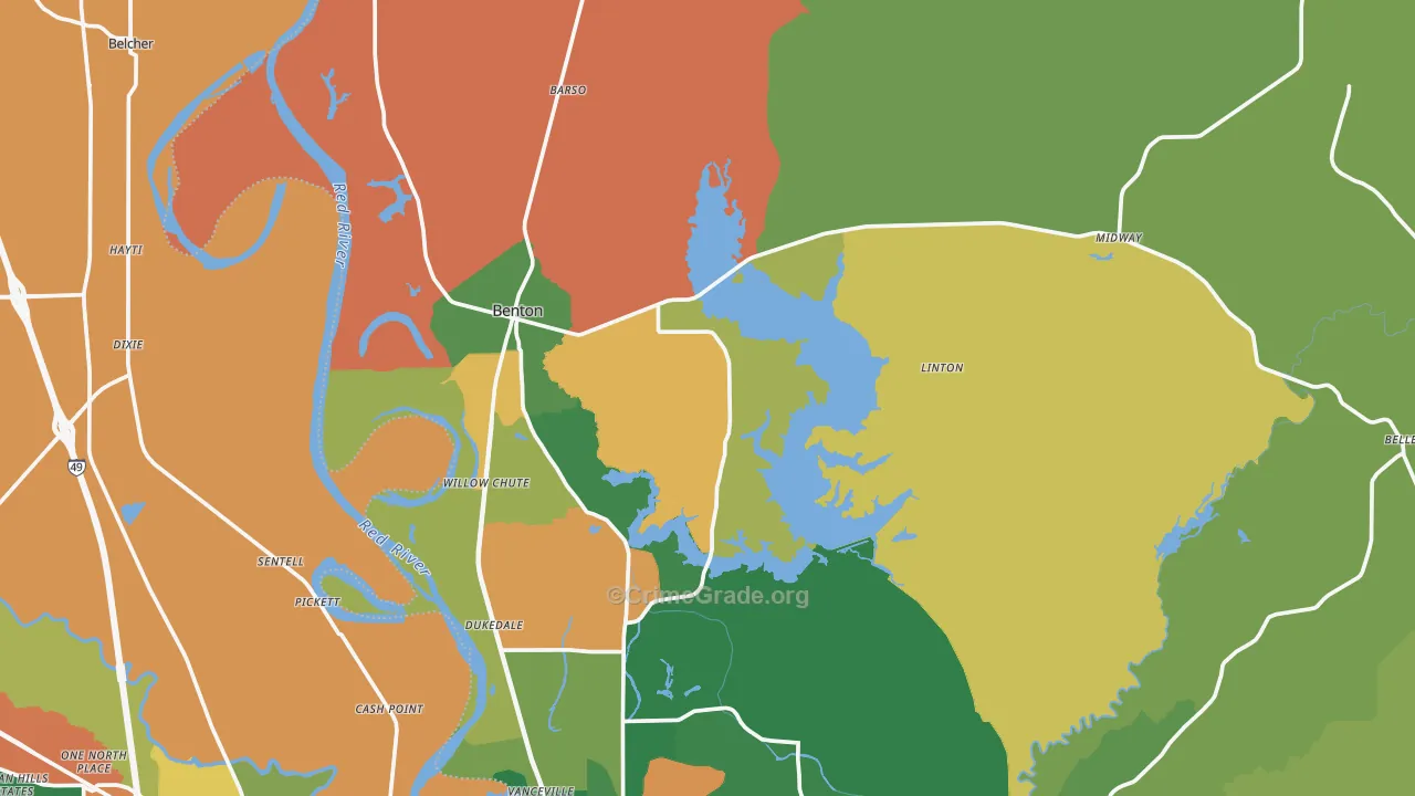 Benton, LA Map of Robbery Rates