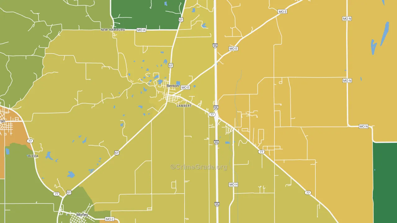 Benton, MO Map of Robbery Rates