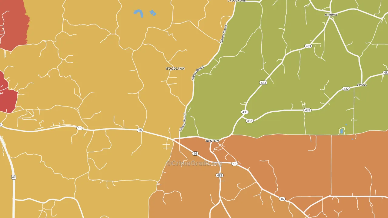 Benton, MS Map of Robbery Rates