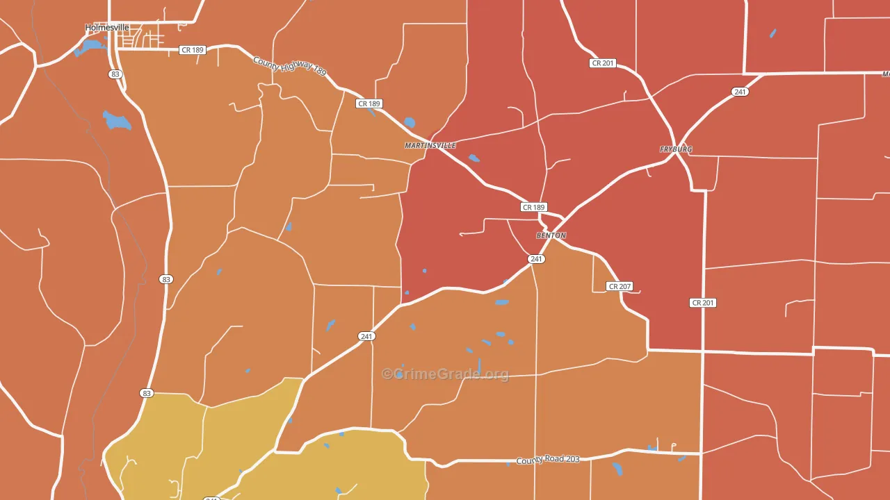Benton, OH Map of Robbery Rates