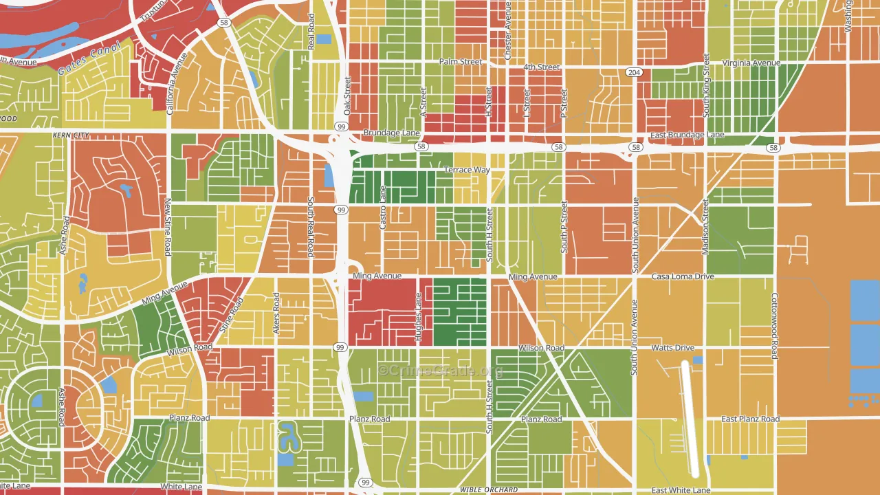 Benton Park, Bakersfield, CA Map of Robbery Rates