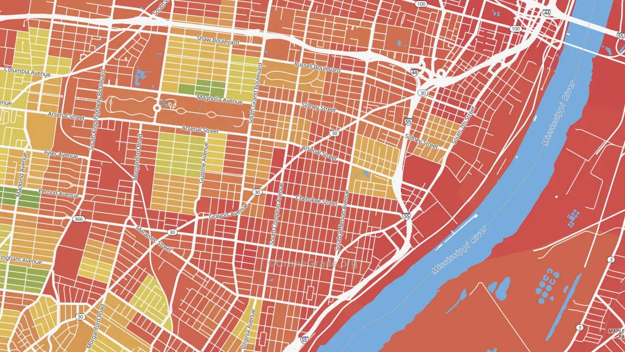 Benton Park West, St. Louis, MO Map of Robbery Rates