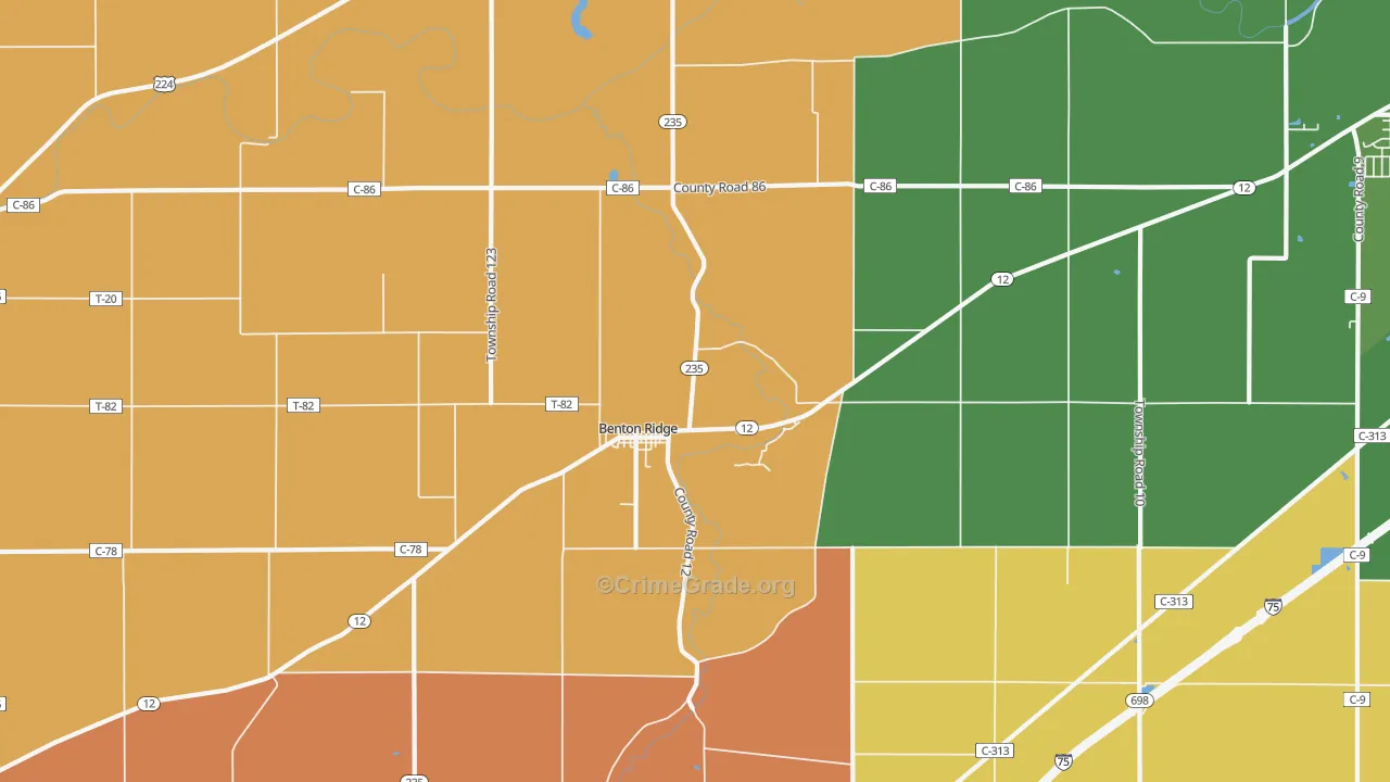 Benton Ridge, OH Map of Robbery Rates