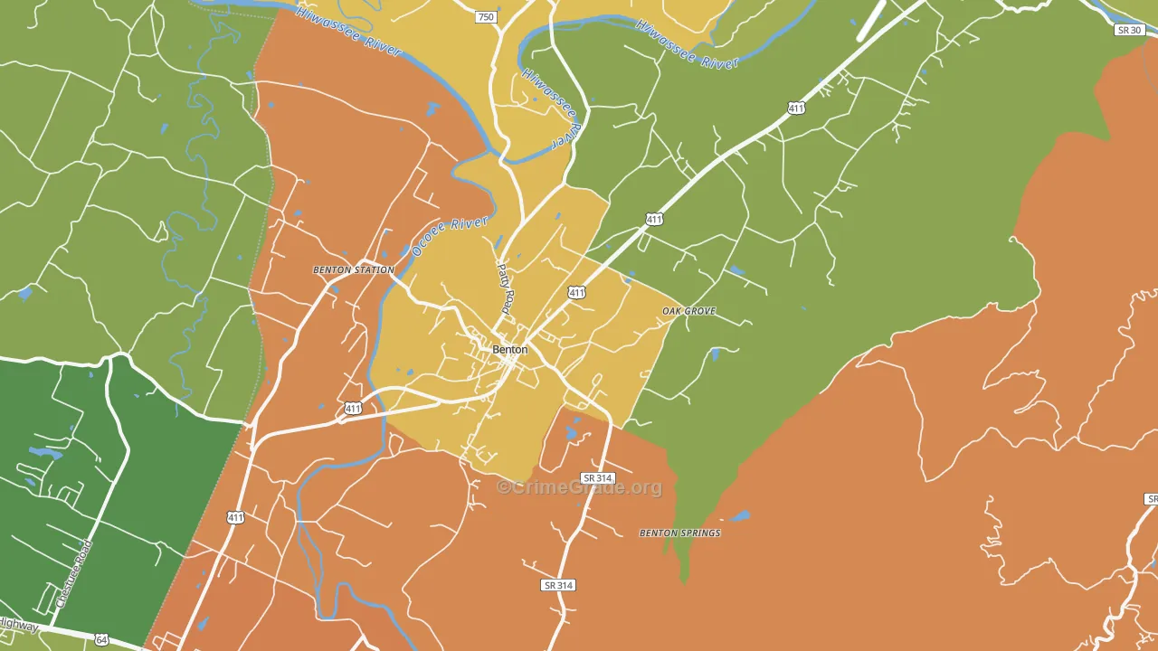 Benton, TN Map of Robbery Rates