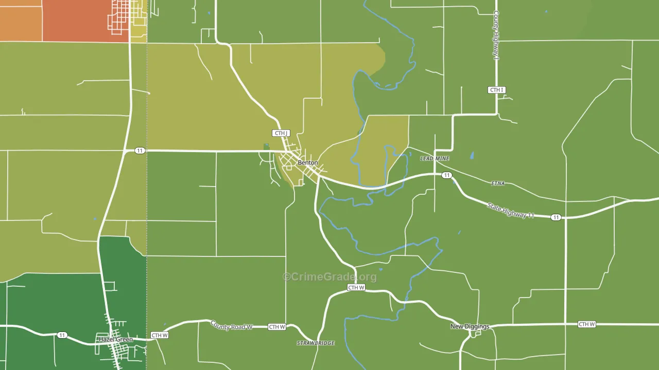 Benton, WI Map of Robbery Rates