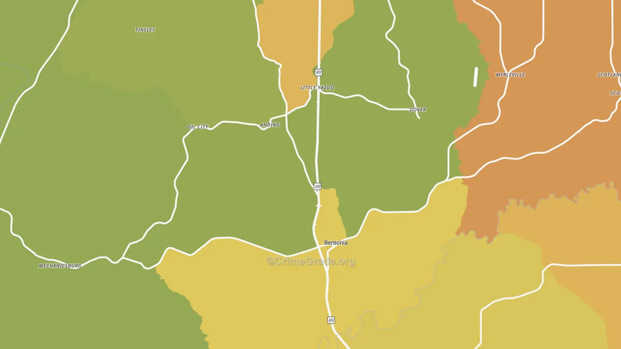 Bentonia, MS Map of Robbery Rates
