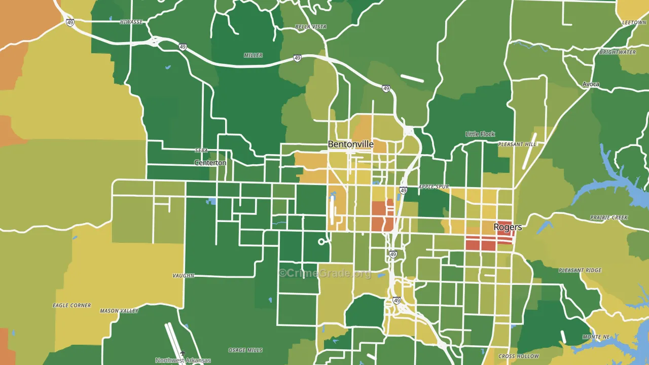 Bentonville, AR Map of Robbery Rates