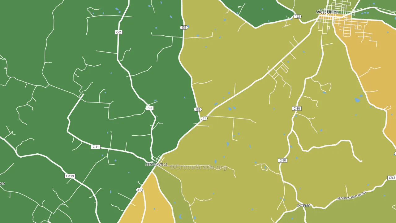 Bentonville, OH Map of Robbery Rates