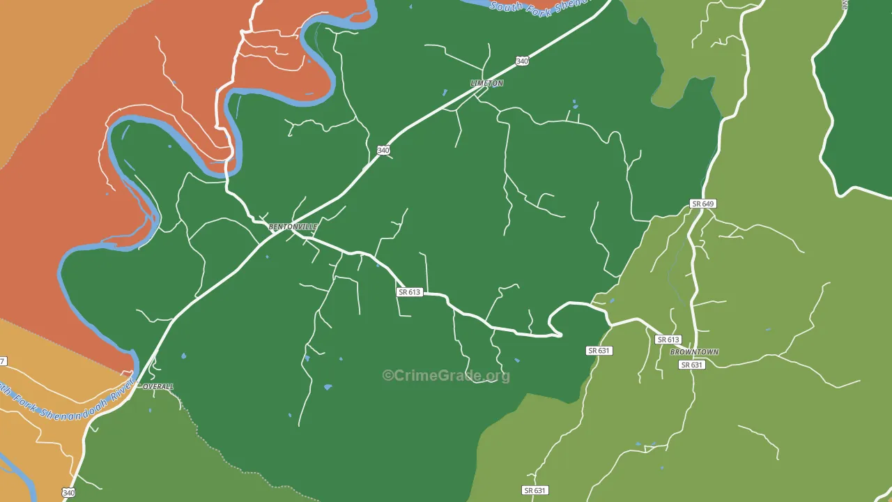 Bentonville, VA Map of Robbery Rates