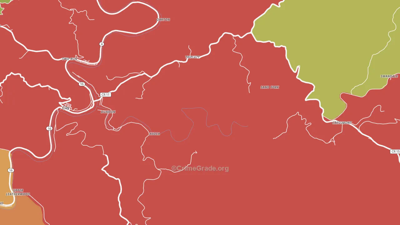 Bentree, WV Map of Robbery Rates